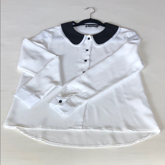 NWOT-Allegra K White Blouse w/Contrast Collar S - Picture 9 of 9